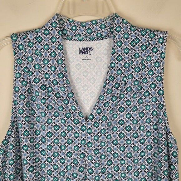 Lands' End Geometric Floral Soft Cotton Modal Stretch Tank Top Green Blue Size L - Picture 4 of 12